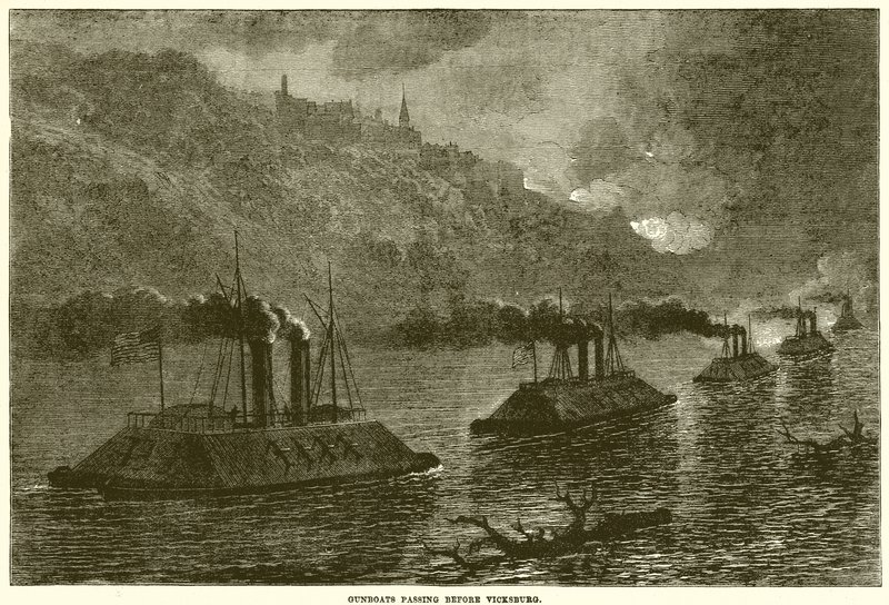Buques de guerra pasando frente a Vicksburg de English School