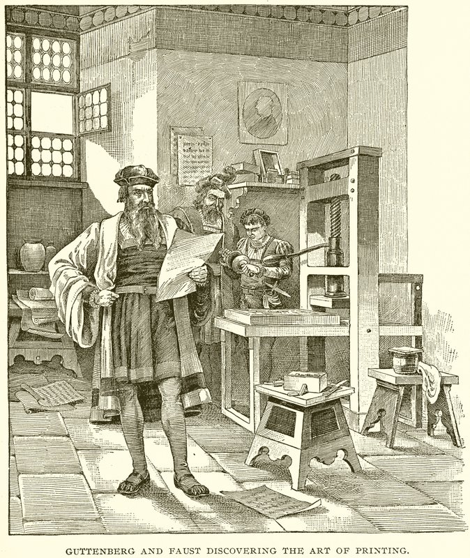 Guttenberg y Faust descubriendo el Arte de la Impresión de English School