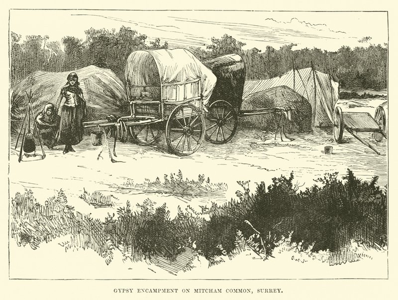 Campamento gitano en Mitcham Common, Surrey de English School