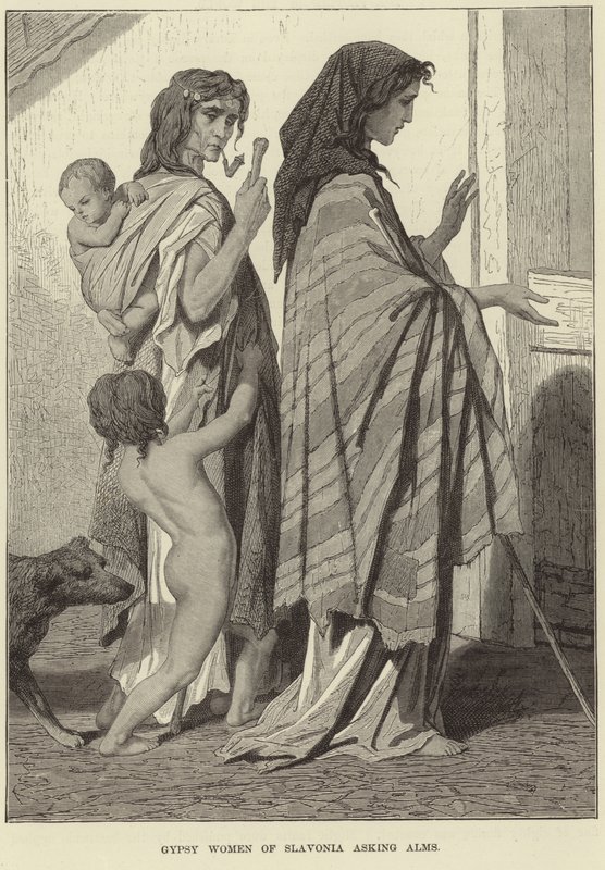 Mujeres gitanas de Eslavonia pidiendo limosna de English School