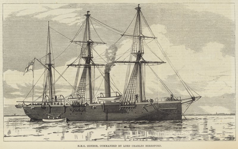 HMS Condor, comandado por Lord Charles Beresford (grabado) de English School