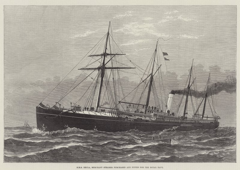 HMS Hecla, Vapor Mercante comprado y equipado para la Marina Real (grabado) de English School
