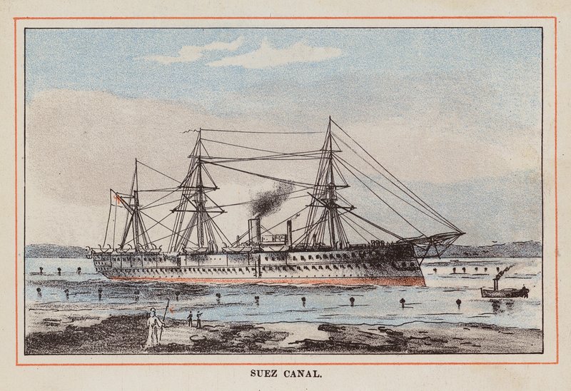 HM Indian Troop-Ship: Canal de Suez (grabado en color) de English School