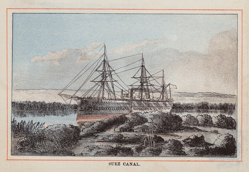 HM Indian Troop-Ship: Canal de Suez (grabado en color) de English School