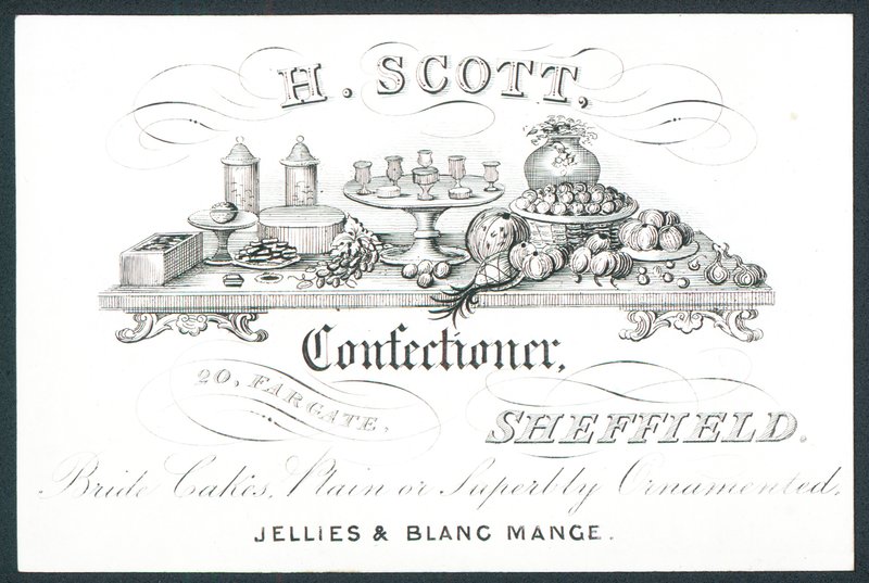H Scott, confitero, tarjeta comercial de English School