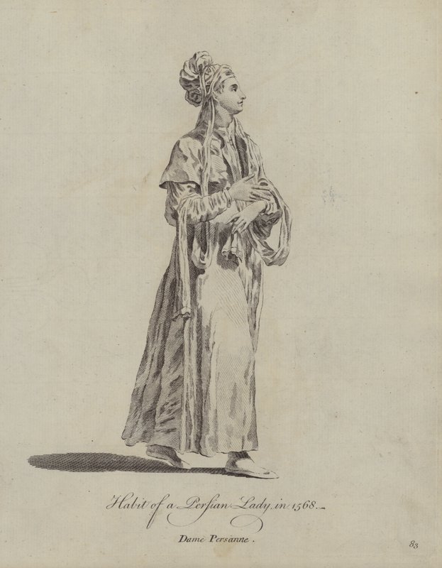 Hábito de una dama persa en 1568 (grabado) de English School