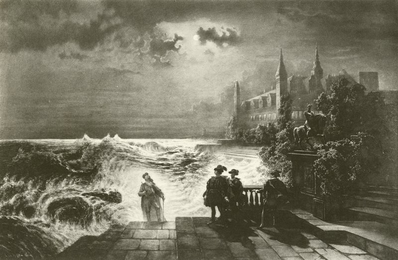 Hamlet y el fantasma de su padre (grabado) de English School