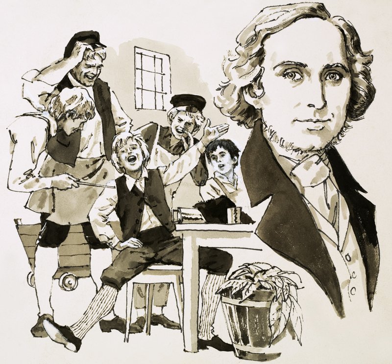 Hans Christian Andersen entretiene a sus compañeros aprendices cantando de English School