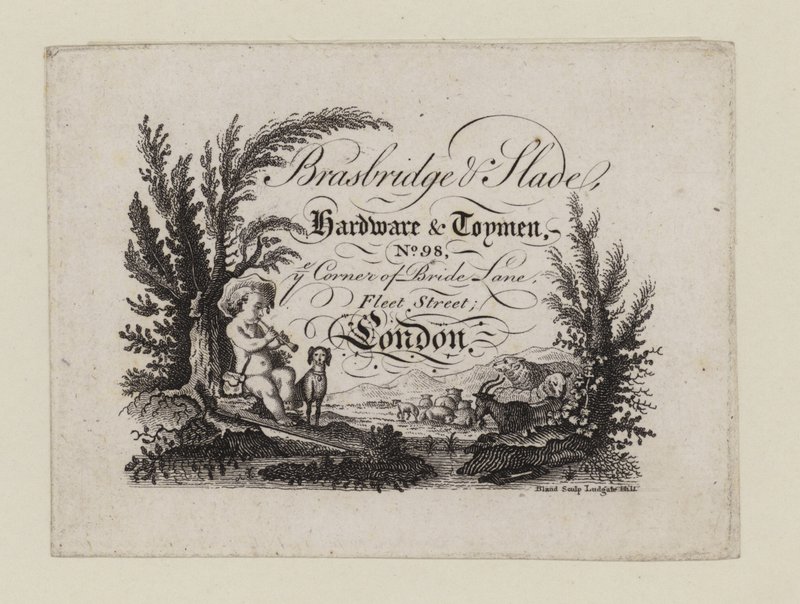Ferretería y juguetería, Brasbridge y Slade, tarjeta comercial de English School