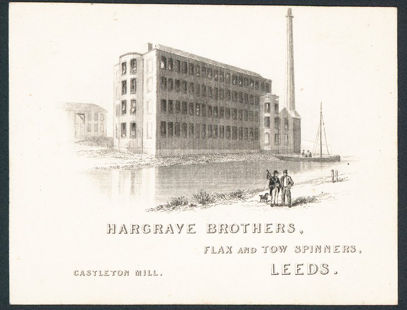 Hargrave Brothers, hiladores de lino y estopa, tarjeta comercial de English School