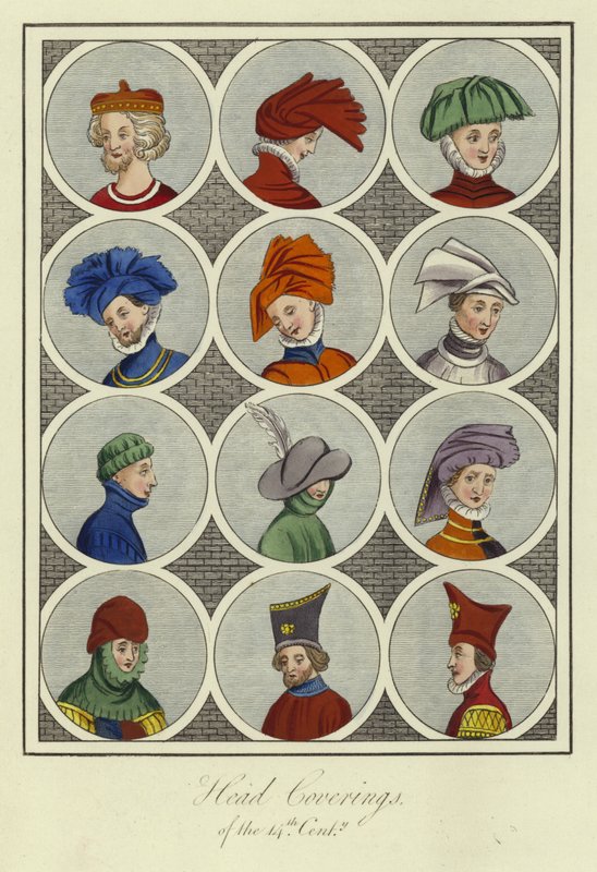 Cubiertas de cabeza del siglo XIV de English School