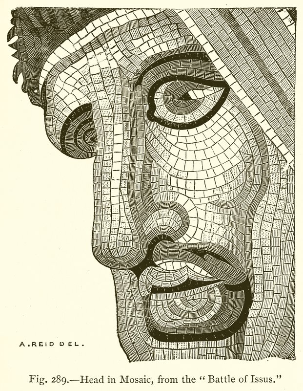 Cabeza en mosaico, de la Batalla de Issus de English School