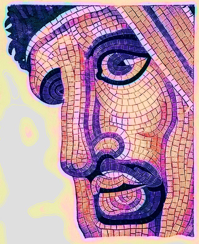Cabeza en mosaico, de La Batalla de Issus, ilustración de Historic Ornament de James Ward, publicado en 1897 de English School
