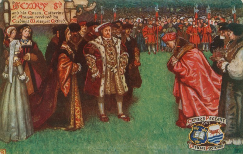 Enrique VIII y su Reina, Catalina de Aragón, recibidos por el Cardenal Wolsey en Oxford, 1518 de English School