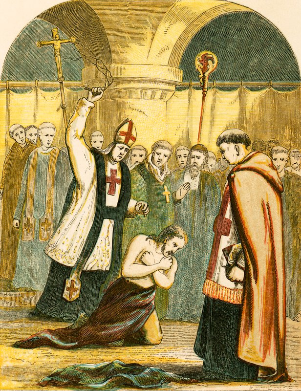 Enrique II azotado por los sacerdotes en Canterbury de English School