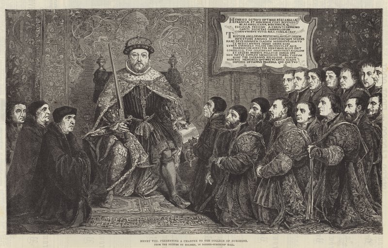 Enrique VIII presentando una carta al Colegio de Cirujanos de English School
