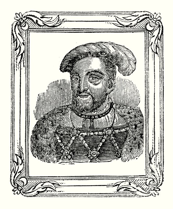 Enrique VIII nació en 1490, fue coronado en 1509, murió en 1547 (grabado) de English School