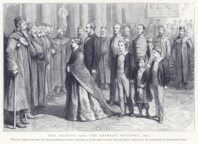 Su Majestad y los heridos de Crimea, 1856 de English School