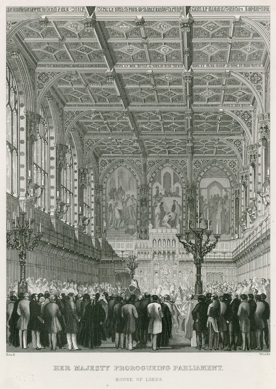 Su Majestad prorrogando el Parlamento, la Cámara de los Lores de English School