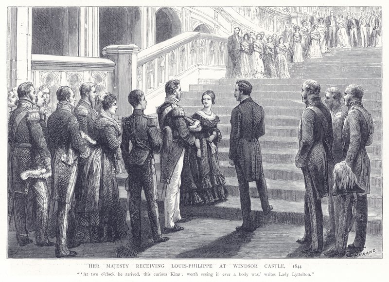 Su Majestad recibiendo a Luis Felipe en el Castillo de Windsor, 1844 de English School