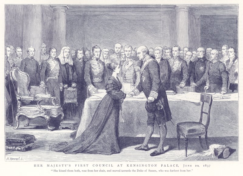 El primer consejo de Su Majestad en el Palacio de Kensington, 20 de junio de 1837 de English School