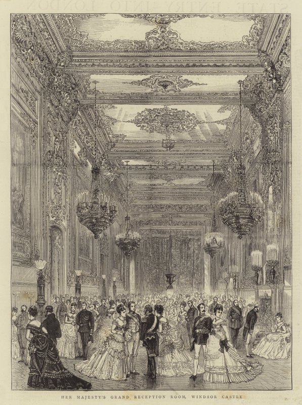 La Gran Sala de Recepción de Su Majestad, Castillo de Windsor (grabado) de English School
