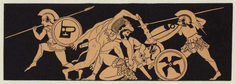 Hércules cogiendo el cinturón de Pentesilea, reina de las Amazonas (litografía en color) de English School