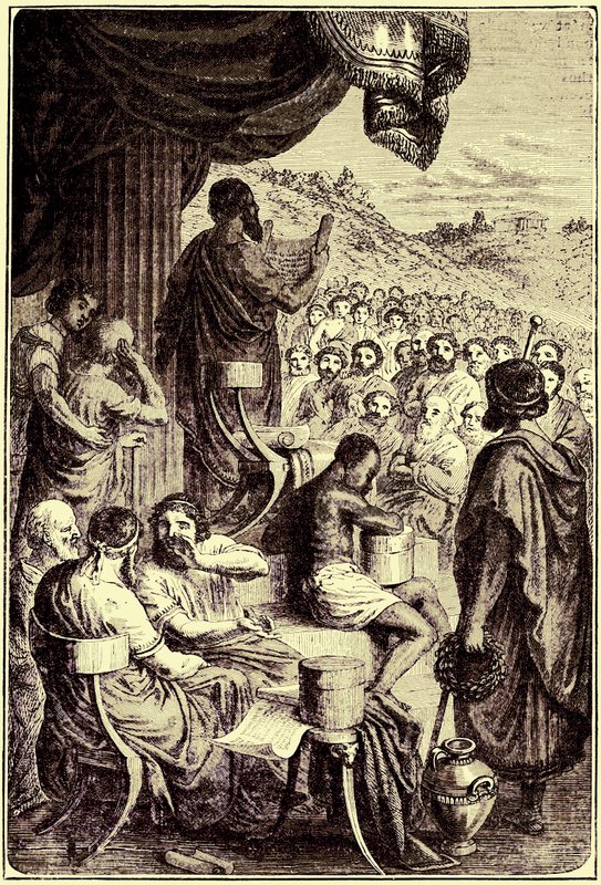 Herodoto leyendo su Historia en un festival público, ilustración de The Illustrated History of the World, publicado c.1880 de English School