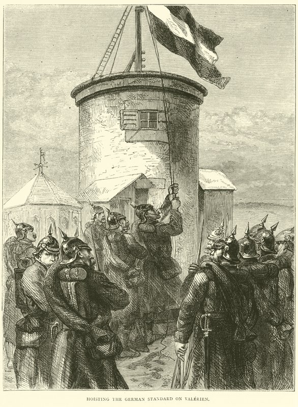 Izando el estandarte alemán en Valerien, marzo 1871 de English School