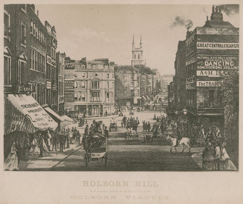 Holborn Hill, como aparecía antes de la construcción del Viaducto de Holborn de English School