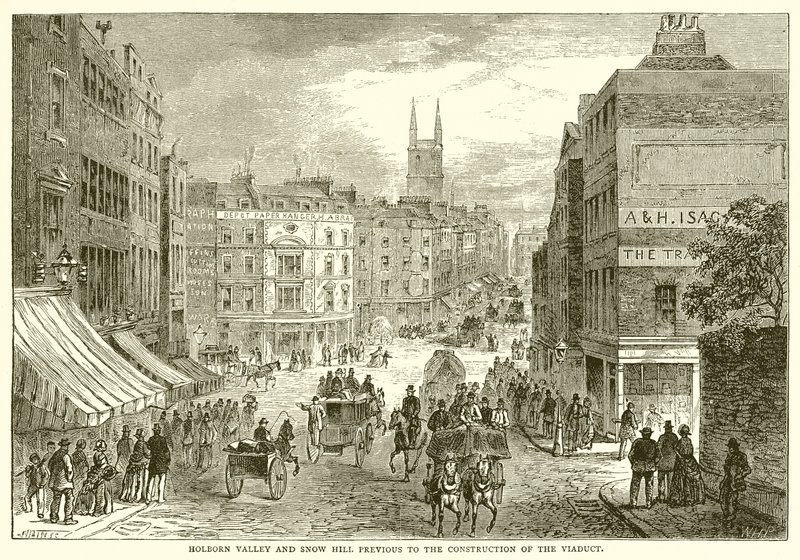Valle de Holborn y Snow Hill antes de la construcción del Viaducto de English School
