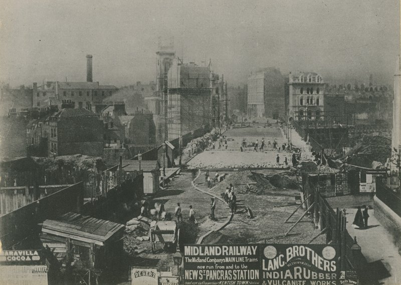 Viaducto de Holborn en construcción en 1869 de English School