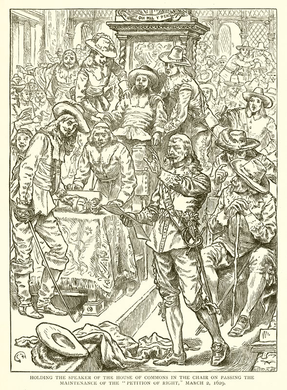 Sosteniendo al Presidente de la Cámara de los Comunes en la Silla al aprobar el Mantenimiento de la Petición de Derecho, 2 de marzo de 1629 de English School