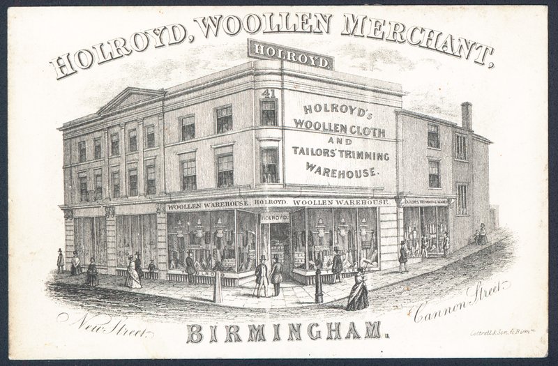 Holroyd, comerciante de lana, tarjeta comercial de English School