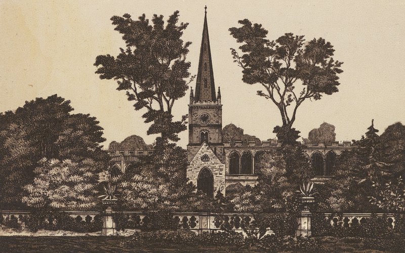 Iglesia de la Santísima Trinidad, Stratford on Avon (litografía) de English School