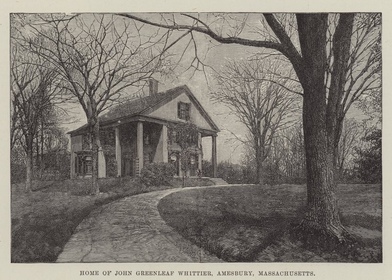 Hogar de John Greenleaf Whittier, Amesbury, Massachusetts (grabado) de English School