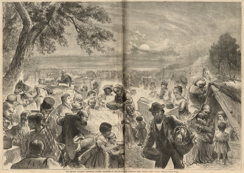 Ciudadanos sin hogar acampados en la orilla del Lago Michigan, cerca del Parque Lincoln de English School