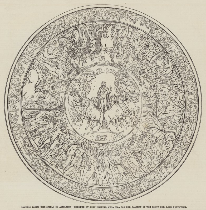 Mesa homérica, el escudo de Aquiles, diseñado por John Henning, Junior, Esquire (grabado) de English School
