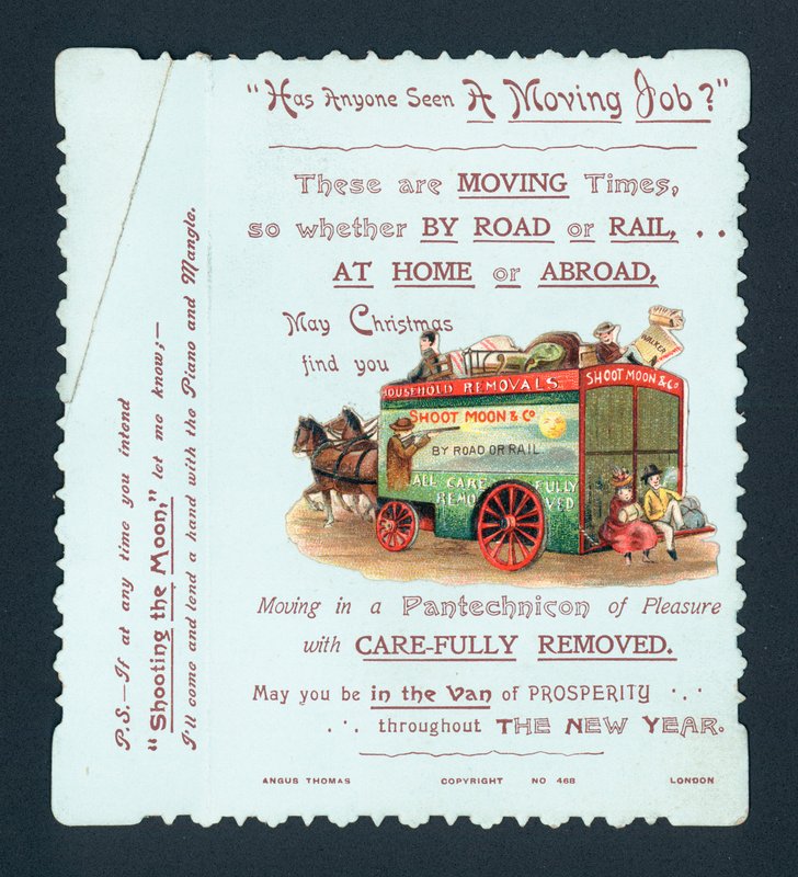 Camión de mudanza tirado por caballos, tarjeta de Navidad/Año Nuevo de English School