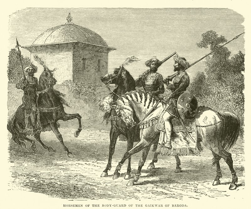 Jinetes de la guardia del cuerpo del Gaikwar de Baroda de English School