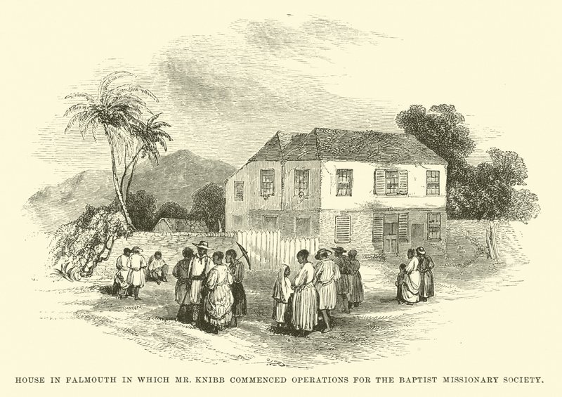 Casa en Falmouth donde el Sr. Knibb comenzó operaciones para la Sociedad Misionera Bautista de English School