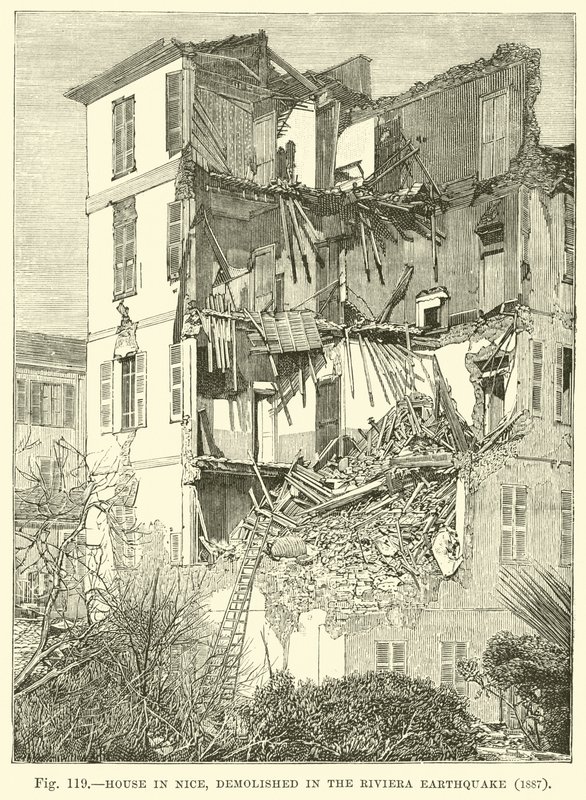 Casa en Niza, demolida en el Terremoto de la Riviera, 1887 de English School