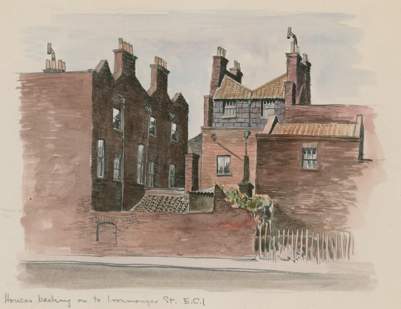 Casas que dan a la calle Ironmonger, Londres de English School