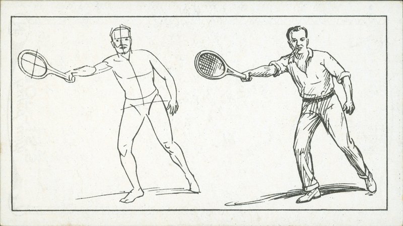 Cómo dibujar: Figura jugando al tenis (litografía) de English School