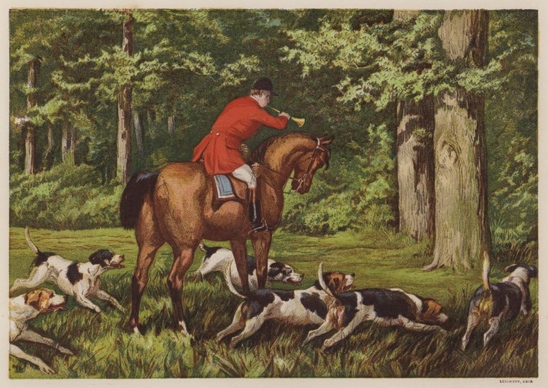 Caza con sabuesos (litografia en color) de English School