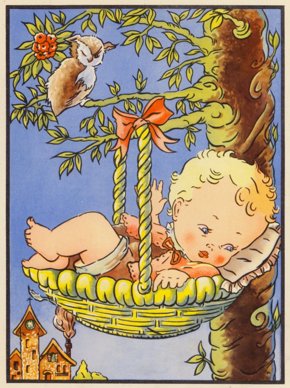 "Hush-a-Bye Baby on the tree top" (litografía en color) de English School