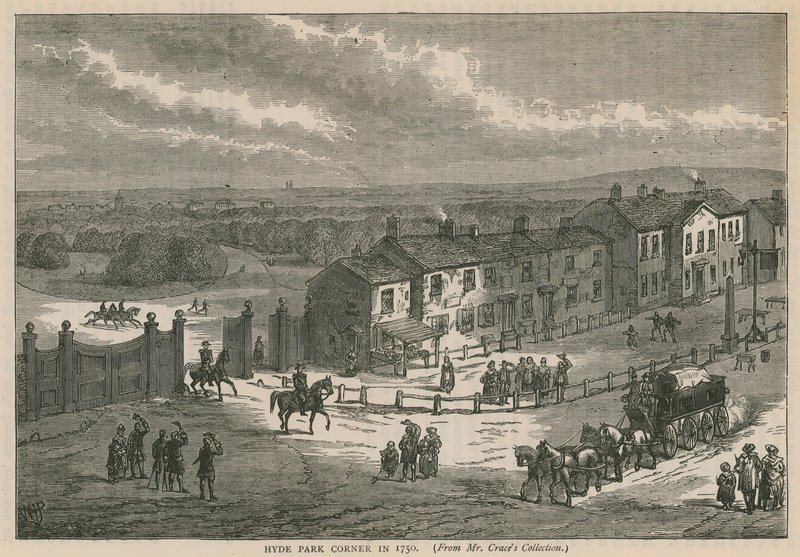 Hyde Park Corner en 1750 de English School