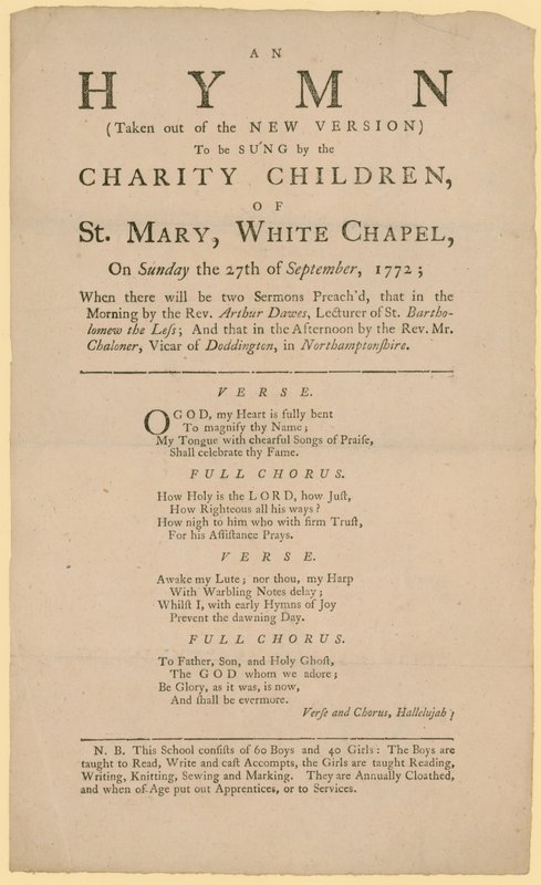 Himno para ser cantado por los niños de caridad de Santa María de English School
