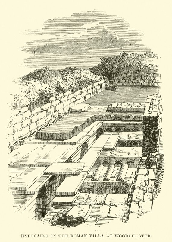Hipocausto en la villa romana de Woodchester de English School