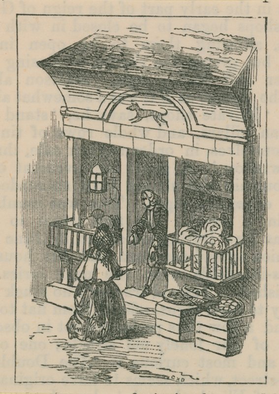 Ilustración que muestra a un hombre emergiendo del frente de una tienda de English School